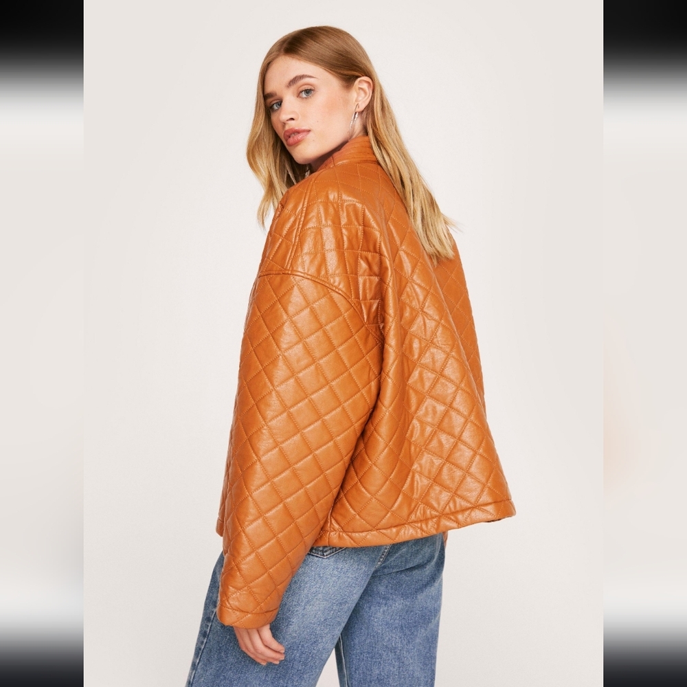 Nasty Gal Tan Quilted Leather Jacket - Picture 3 of 13